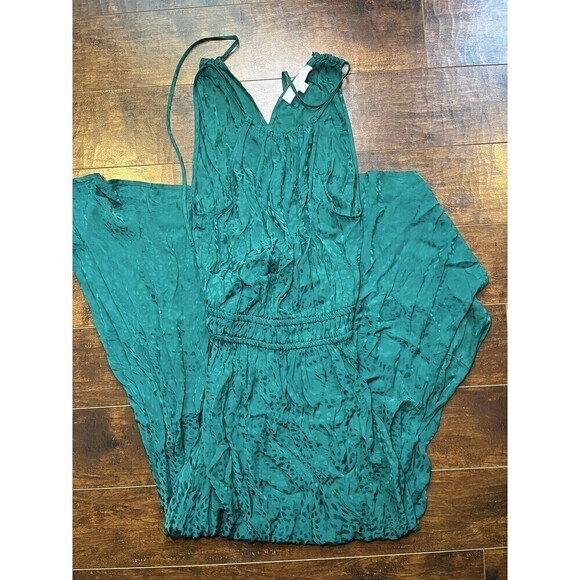 Loft Emerald Satin Cheetah print Cocktail Maxi Dress Sz 2 - Picture 4 of 9